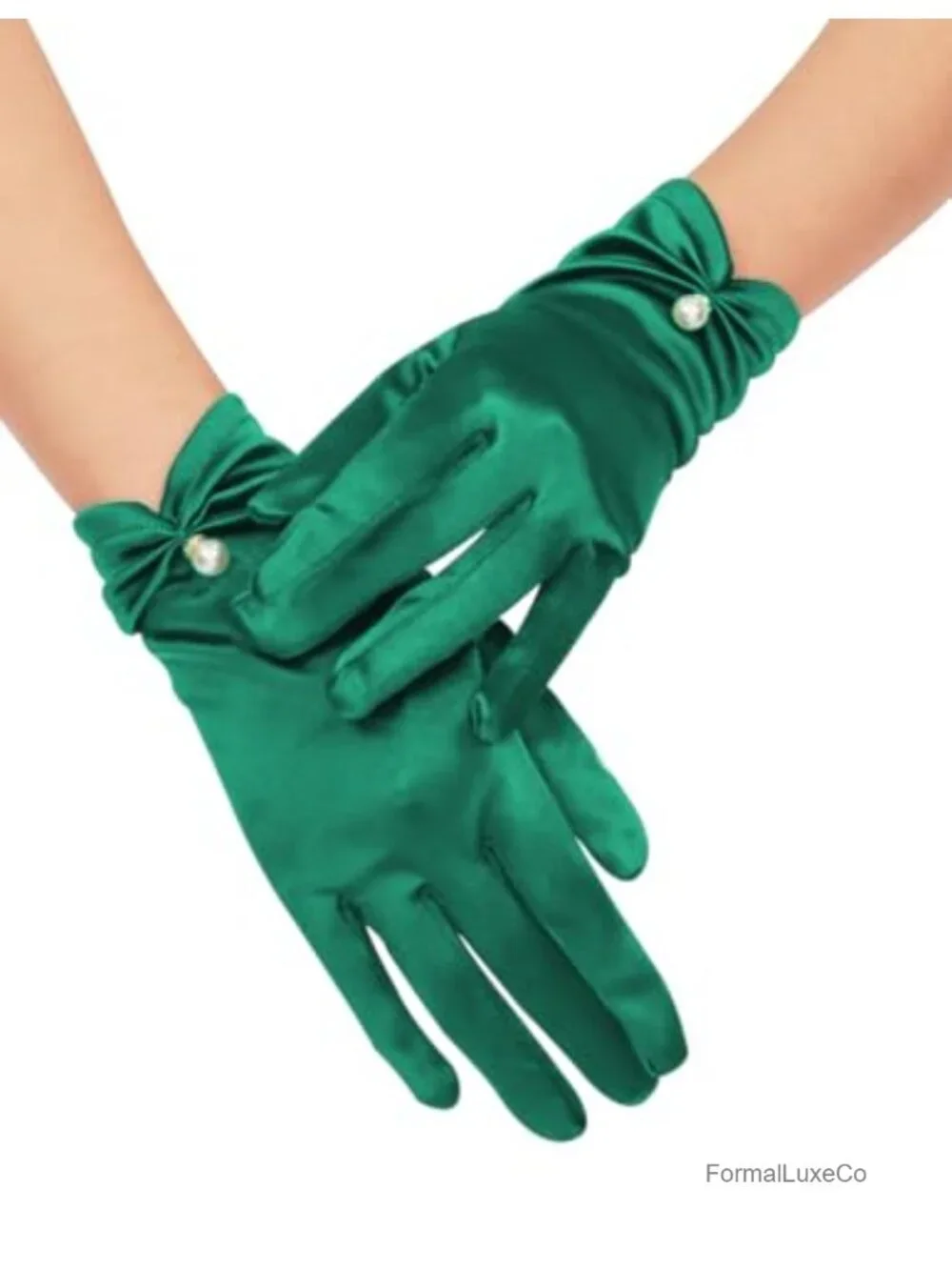 Women's Short Satin Gloves with Bow for Wedding Party Bridal Accessory